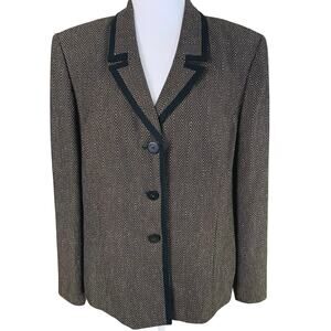Le Suit Size 18 Button Front Blazer Jacket Black Brown Tweed Lined Career Office